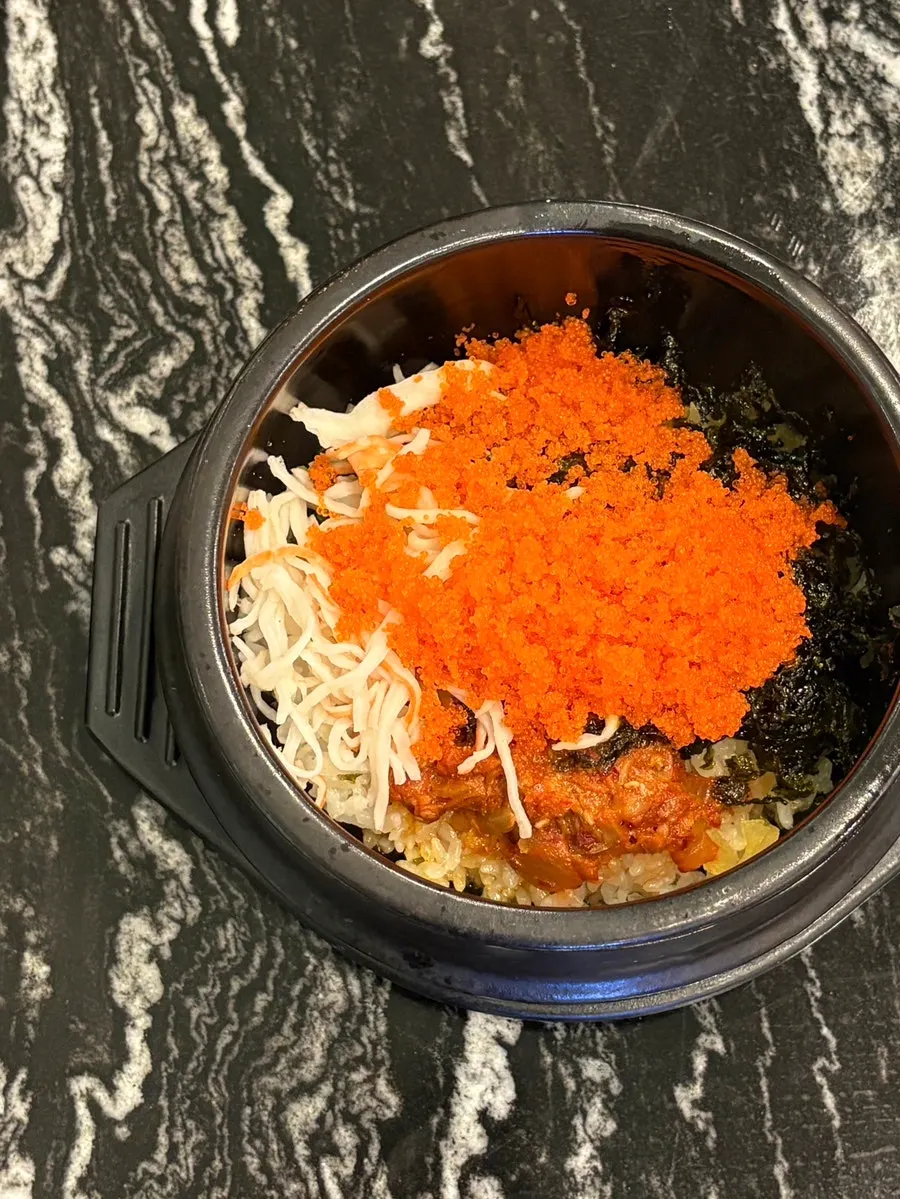 Hot stone rice bowl piled high with flying fish roe