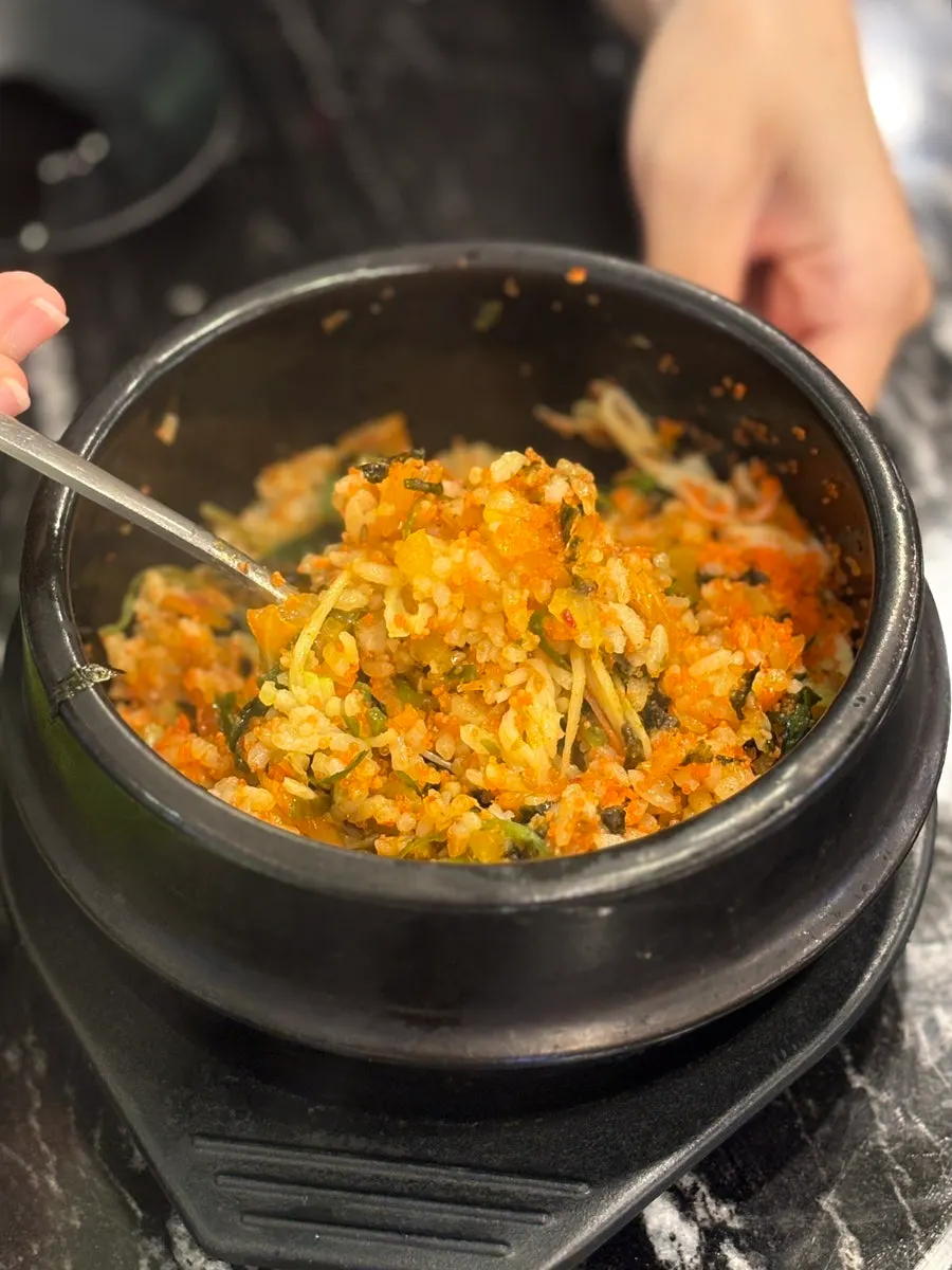 Mixed rice bowl with seaweed stem bits