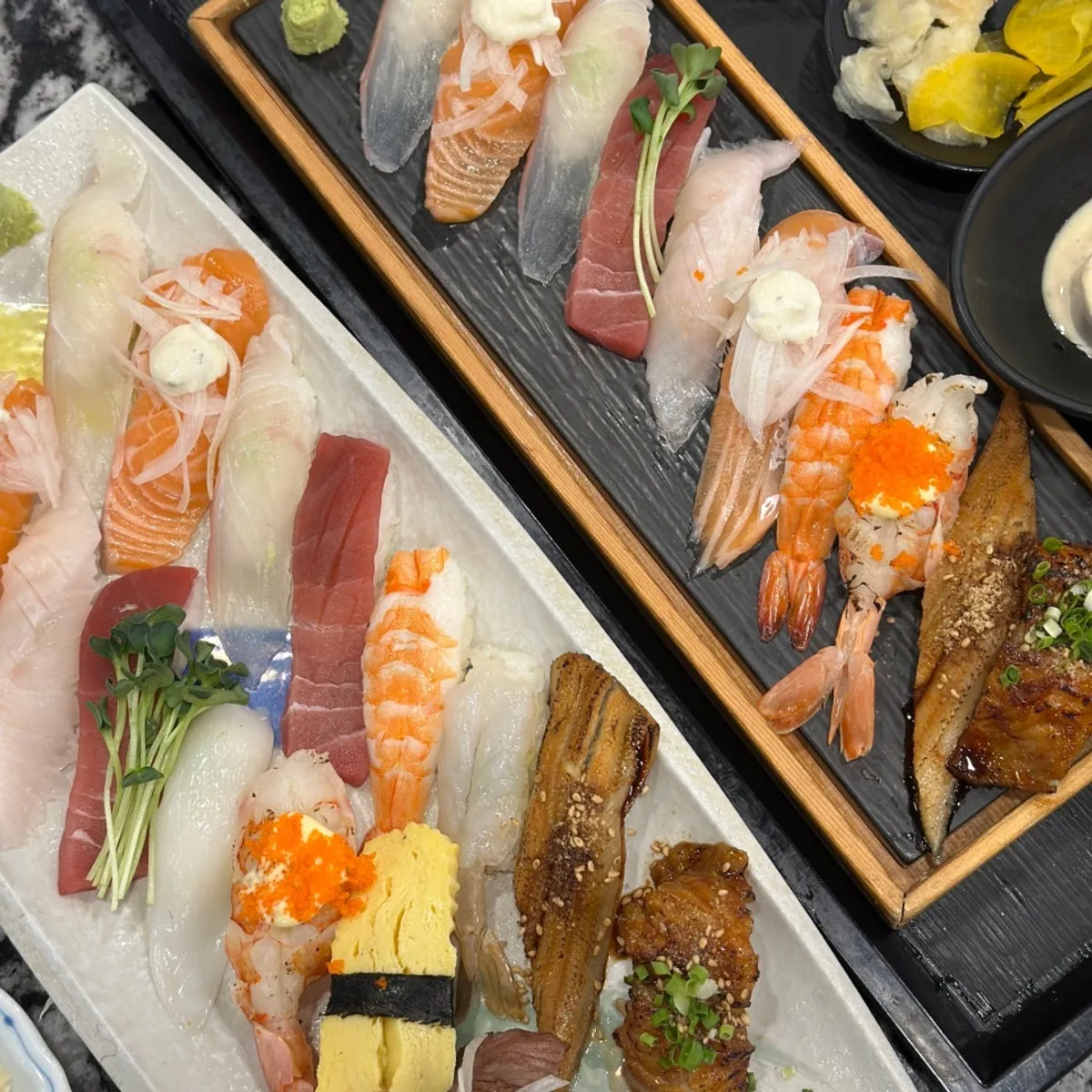 A full spread of sushi at Moshi Moshi Sushi, Lotte Department Store Dongnae Branch