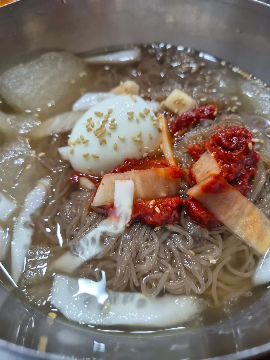 Jeju pork noodle soup seasoned with salted shrimp