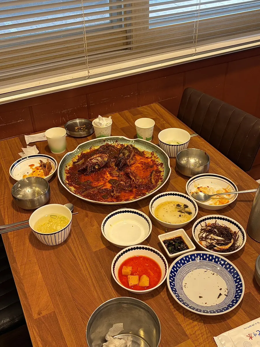 Plate of braised pollock with leftover special sauce