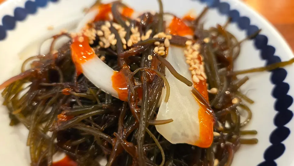 Plate of basic side dishes at Myeongtaerang Ryu Myeongho Main Branch