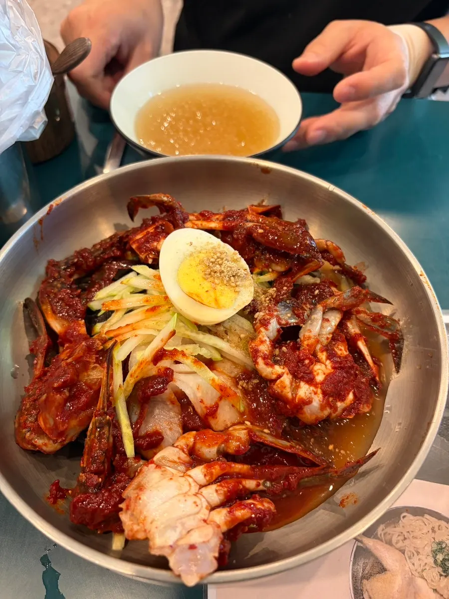 Close-up of seasoned crab packed with crab meat