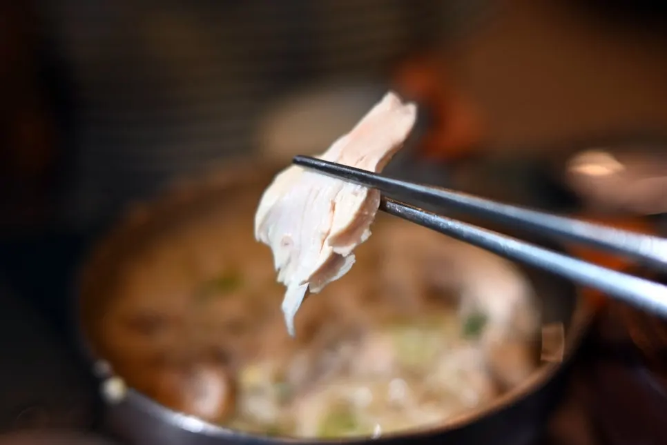 A single chicken leg in the kalguksu