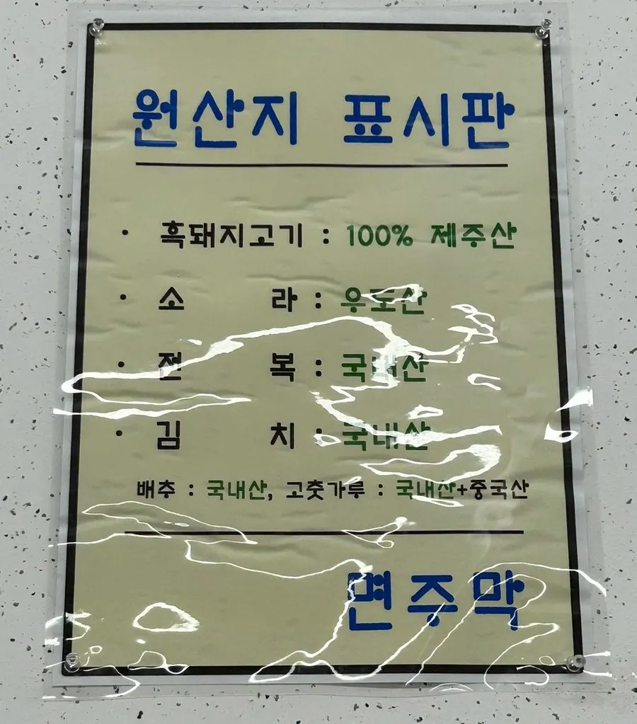 Country-of-origin labeling board on the wall
