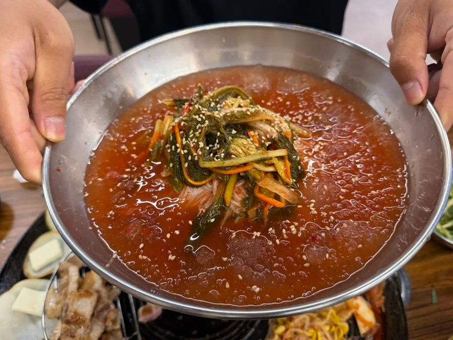 A generous portion of yeolmu kimchi noodles