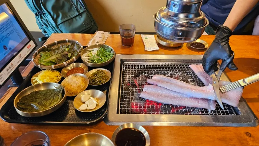 Grilled eel on a charcoal grill