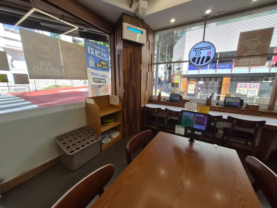 View of the empty restaurant at opening time before customers arrived