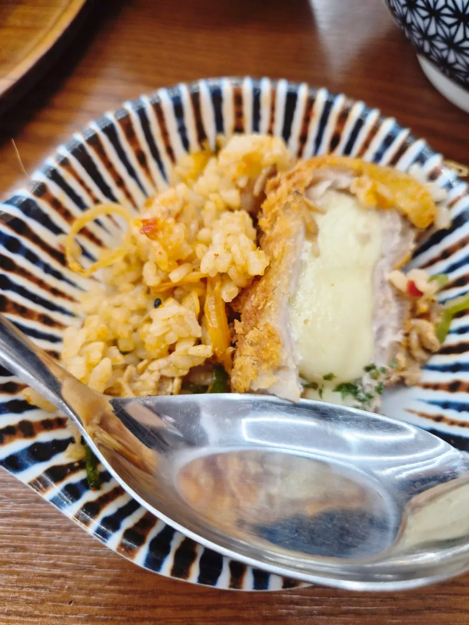 Cross-section of the thick cheese tonkatsu
