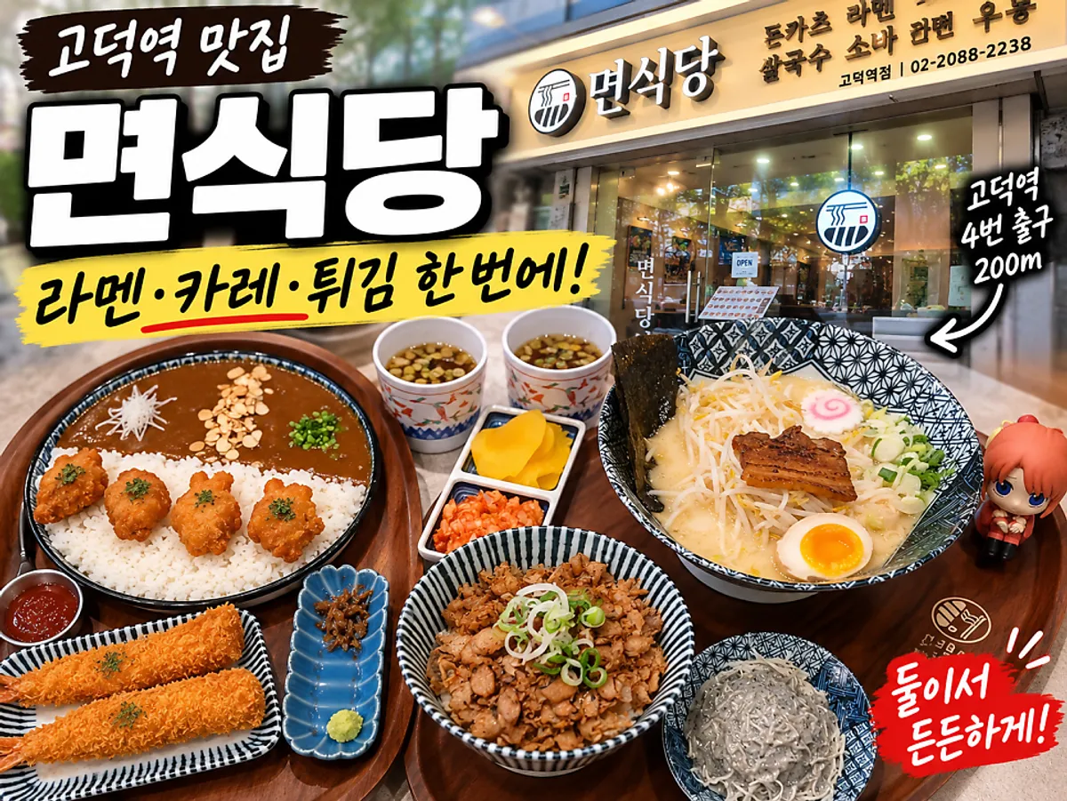 면식당 고덕역점 돈코츠라멘과 가리아게카레덮밥 상차림