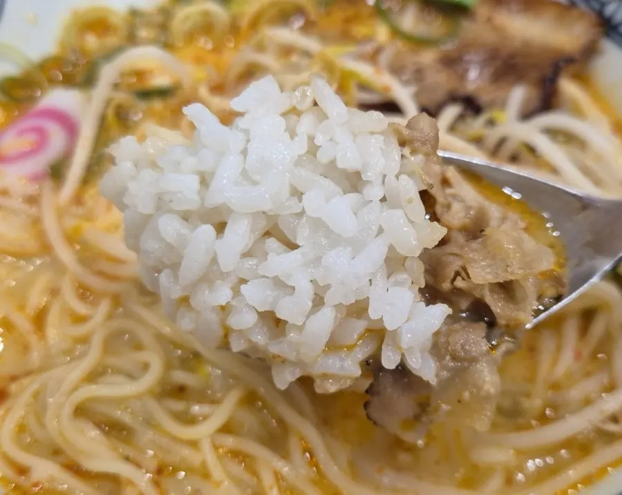 Onsen egg and chashu toppings on tonkotsu ramen