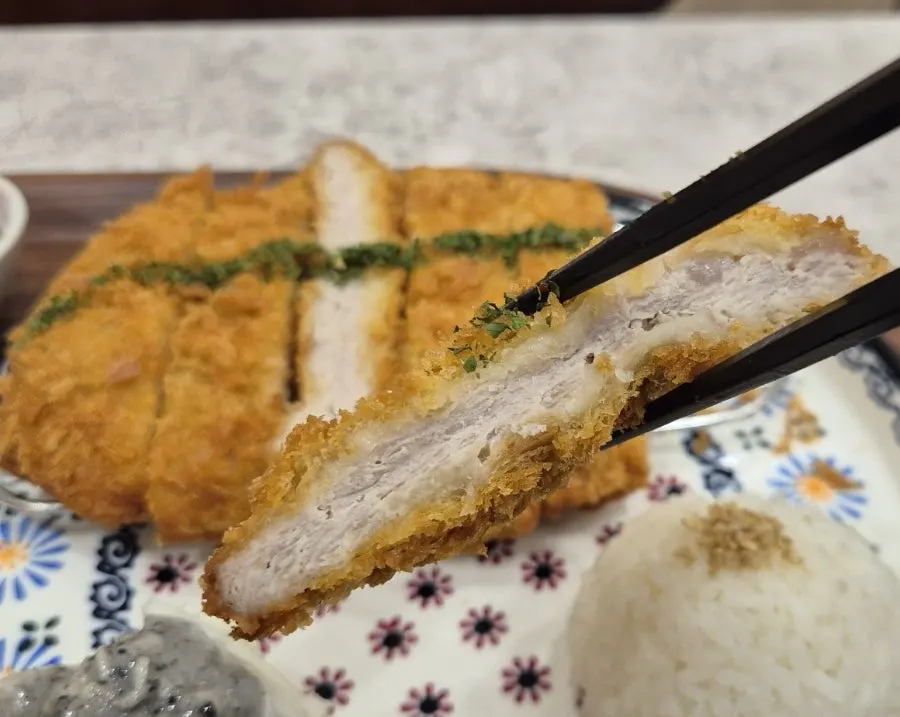 Cross-section of a thickly fried loin tonkatsu