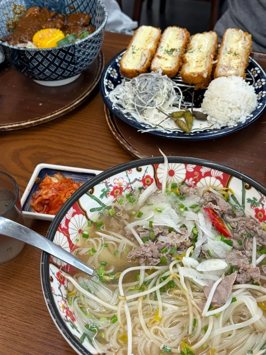 Table set with three different dishes