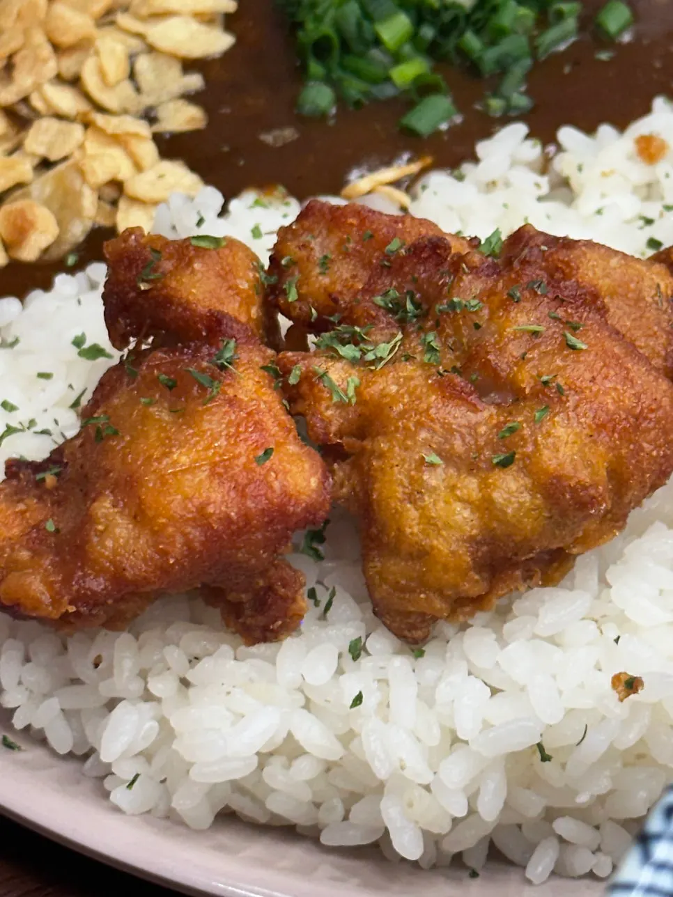 Curry rice bowl topped with karaage