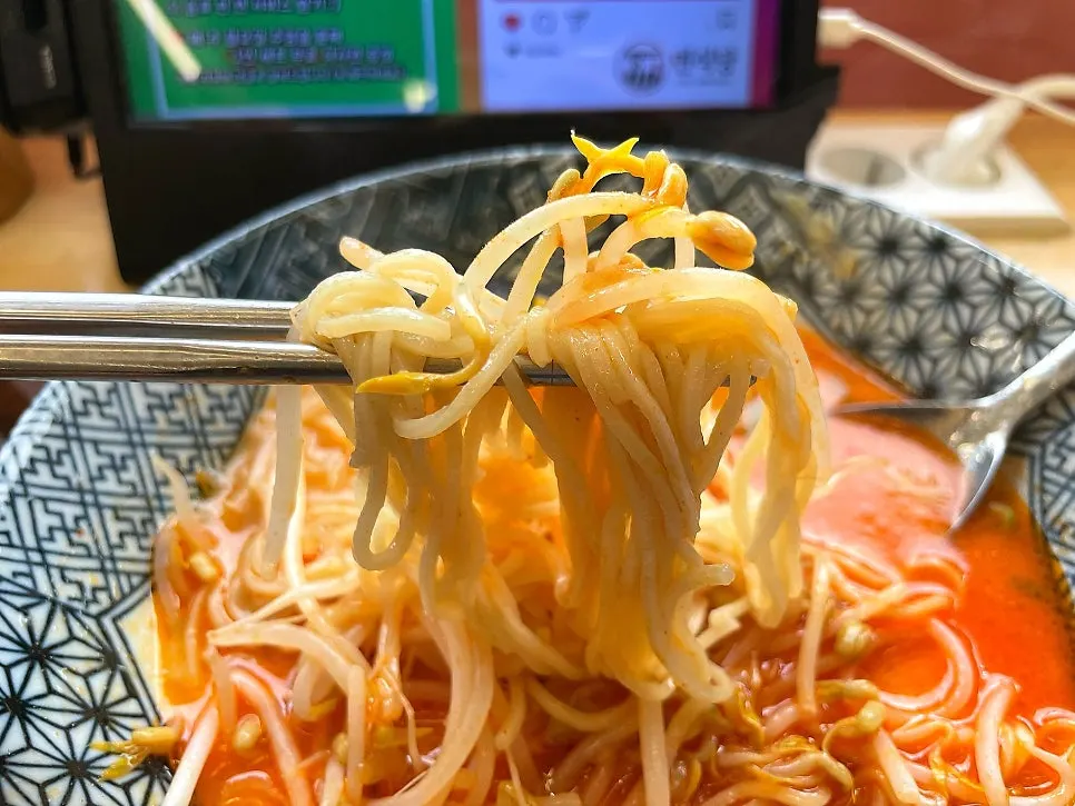 라멘에 들어간 파와 숙주