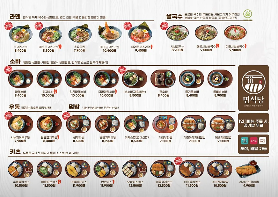 À la carte menu board at Myeonsikdang