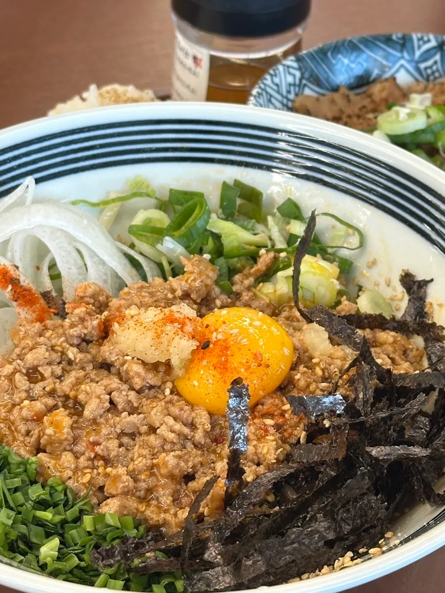 Mazesoba served with the mini pork bowl side