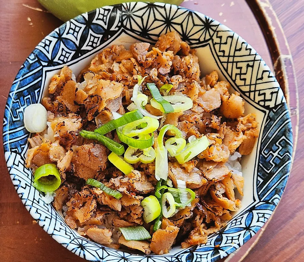 Spicy mini buta-don served as a side dish