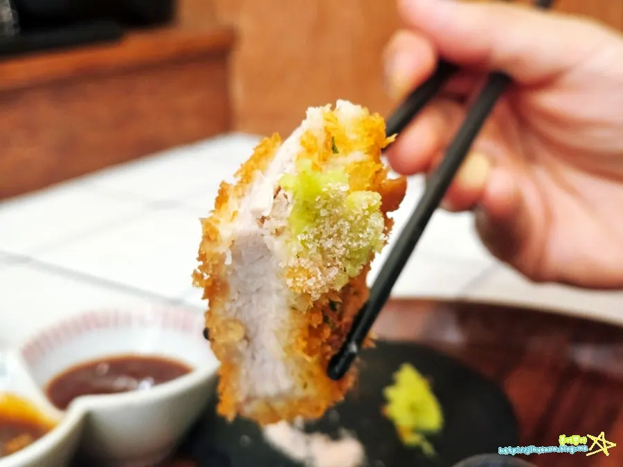 Cross-section of the thick fried pork loin katsu