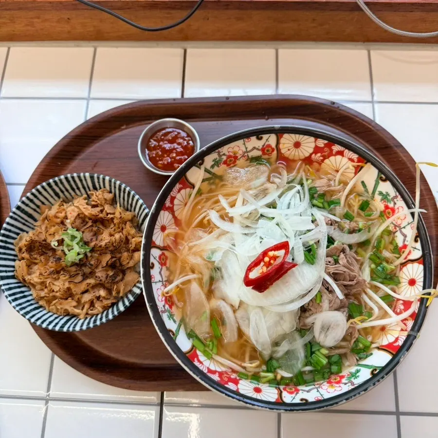 Pho and ramen set laid out on the table
