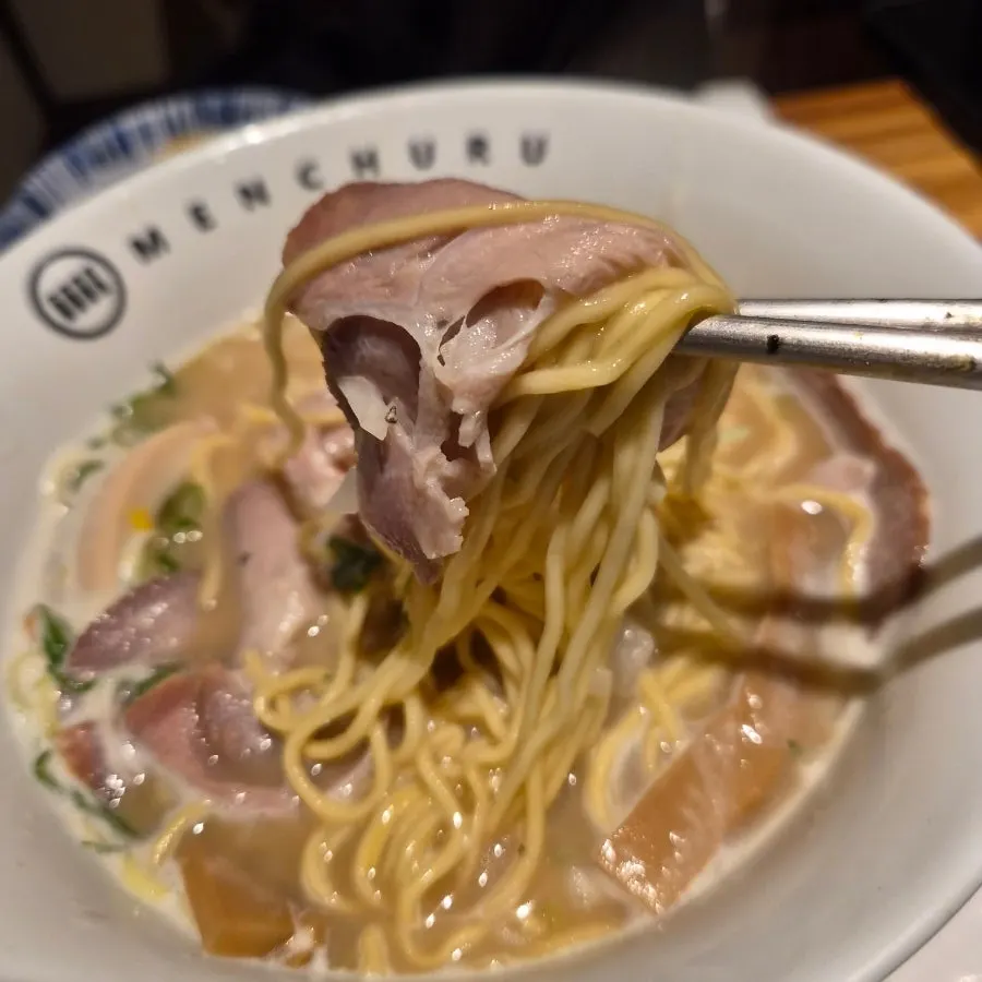 Pale tori paitan broth with noodles