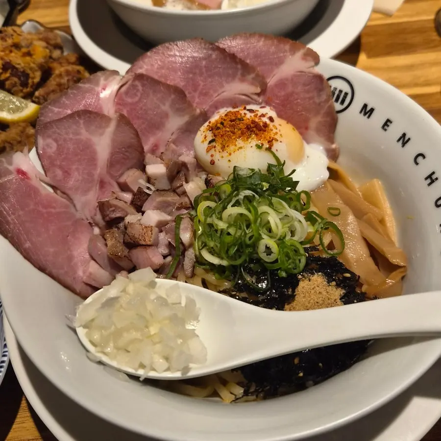 Abura soba toppings before mixing