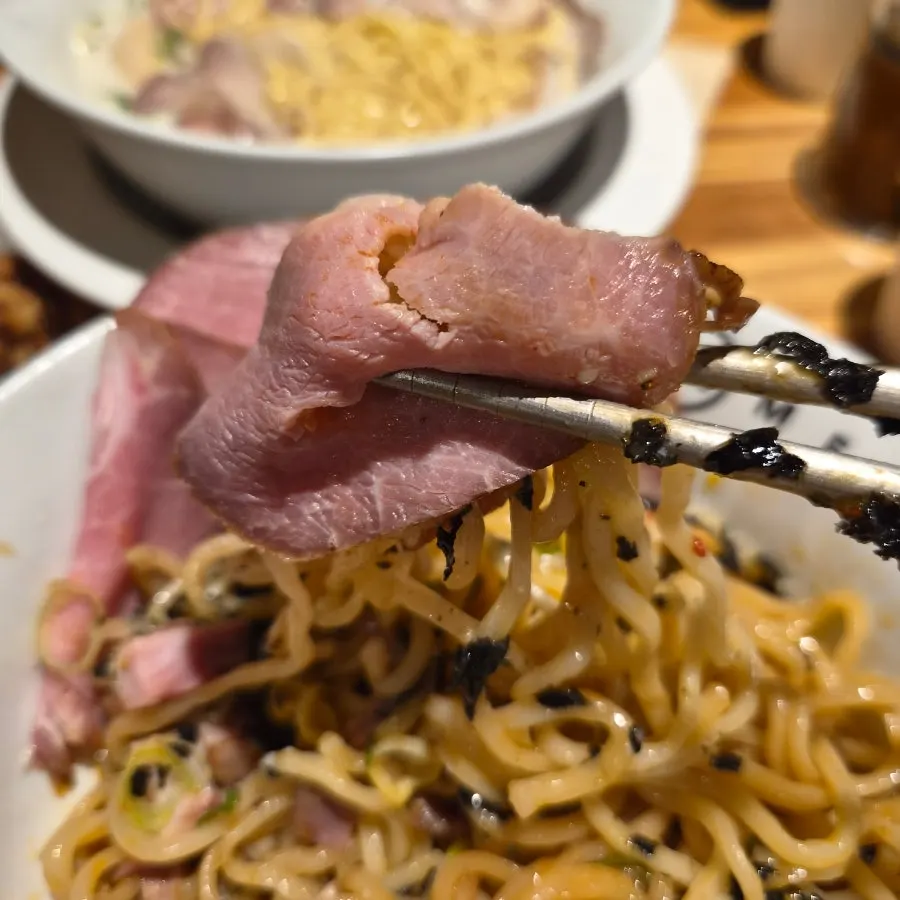 Abura soba finished after mixing the ingredients