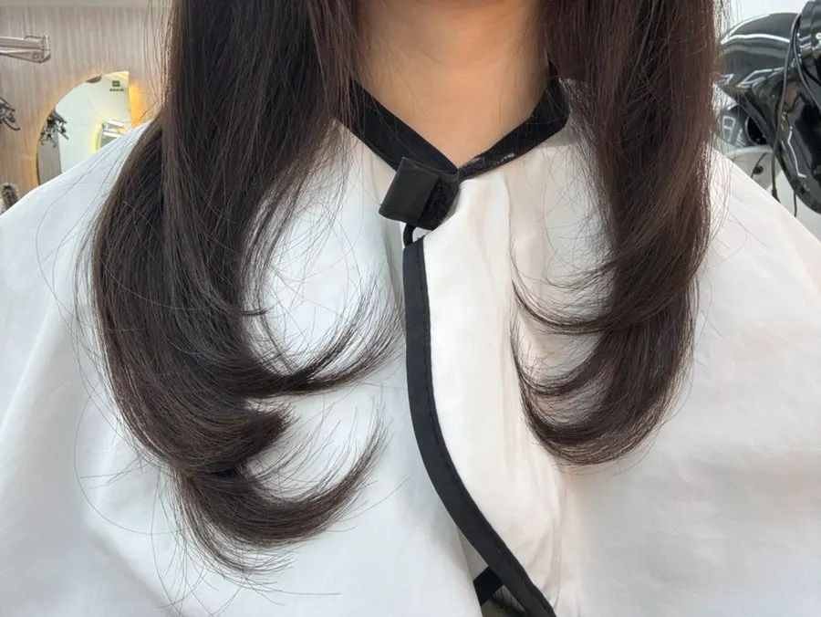 드라이 전 흑갈색으로 마무리된 모발