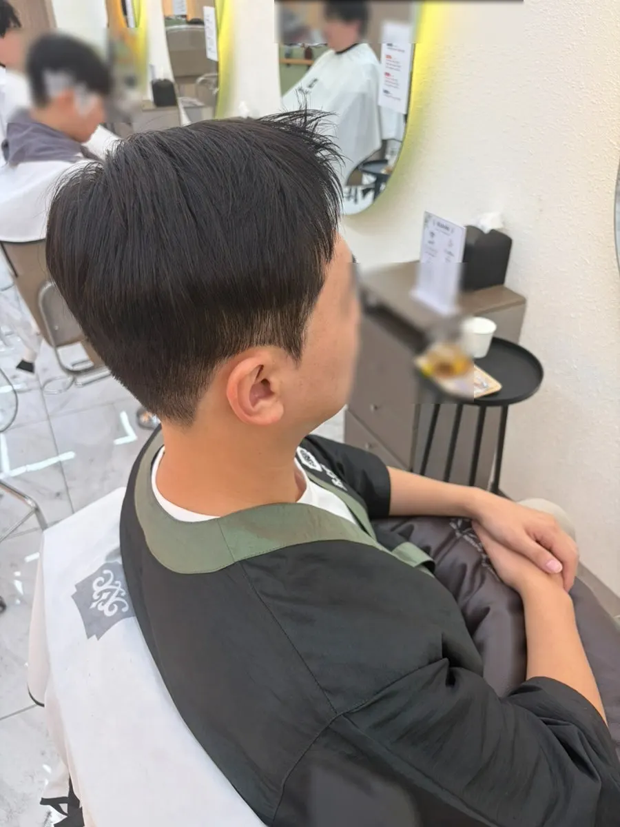 After shot with side hair naturally pressed down