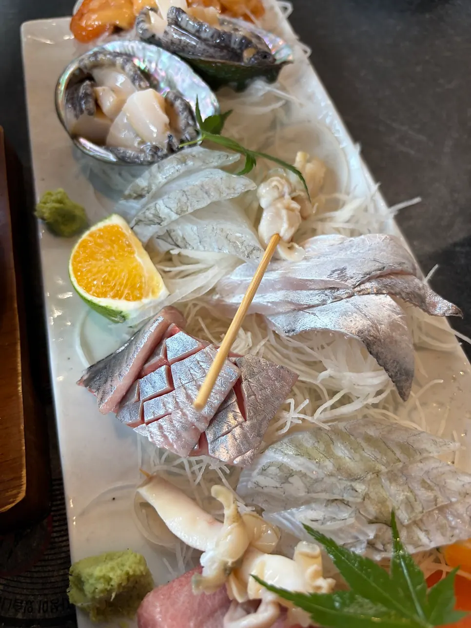Plate of tuna and salmon sashimi