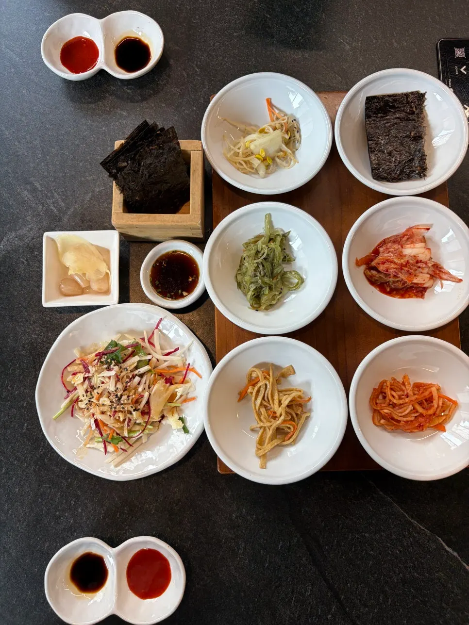 Neatly arranged side dish plates