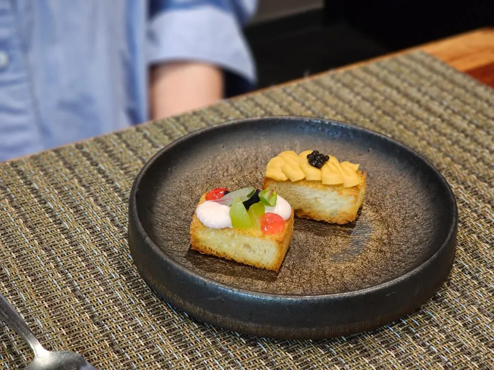 First course of the dinner featuring autumn seasonal ingredients