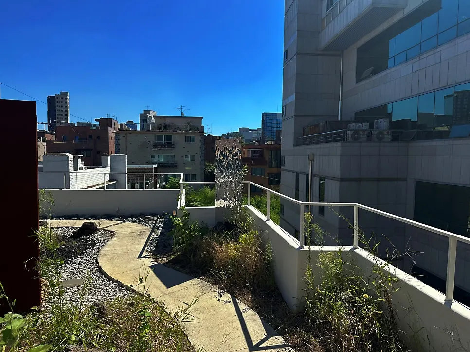 Perforated metal sculpture in the rooftop garden