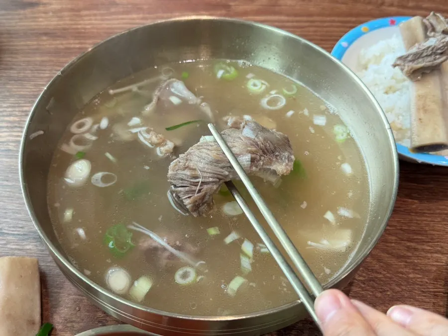 Close-up of galbitang broth and short ribs