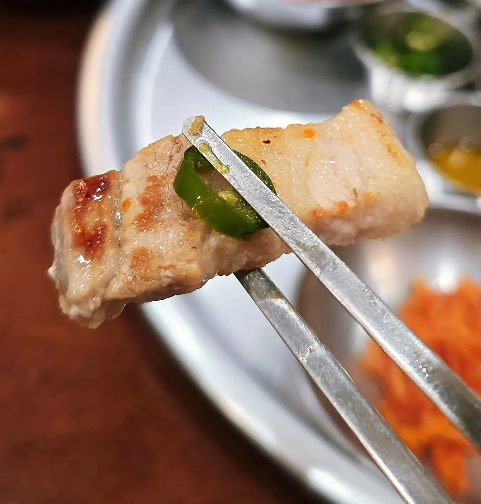 Cross-section of well-grilled pork belly
