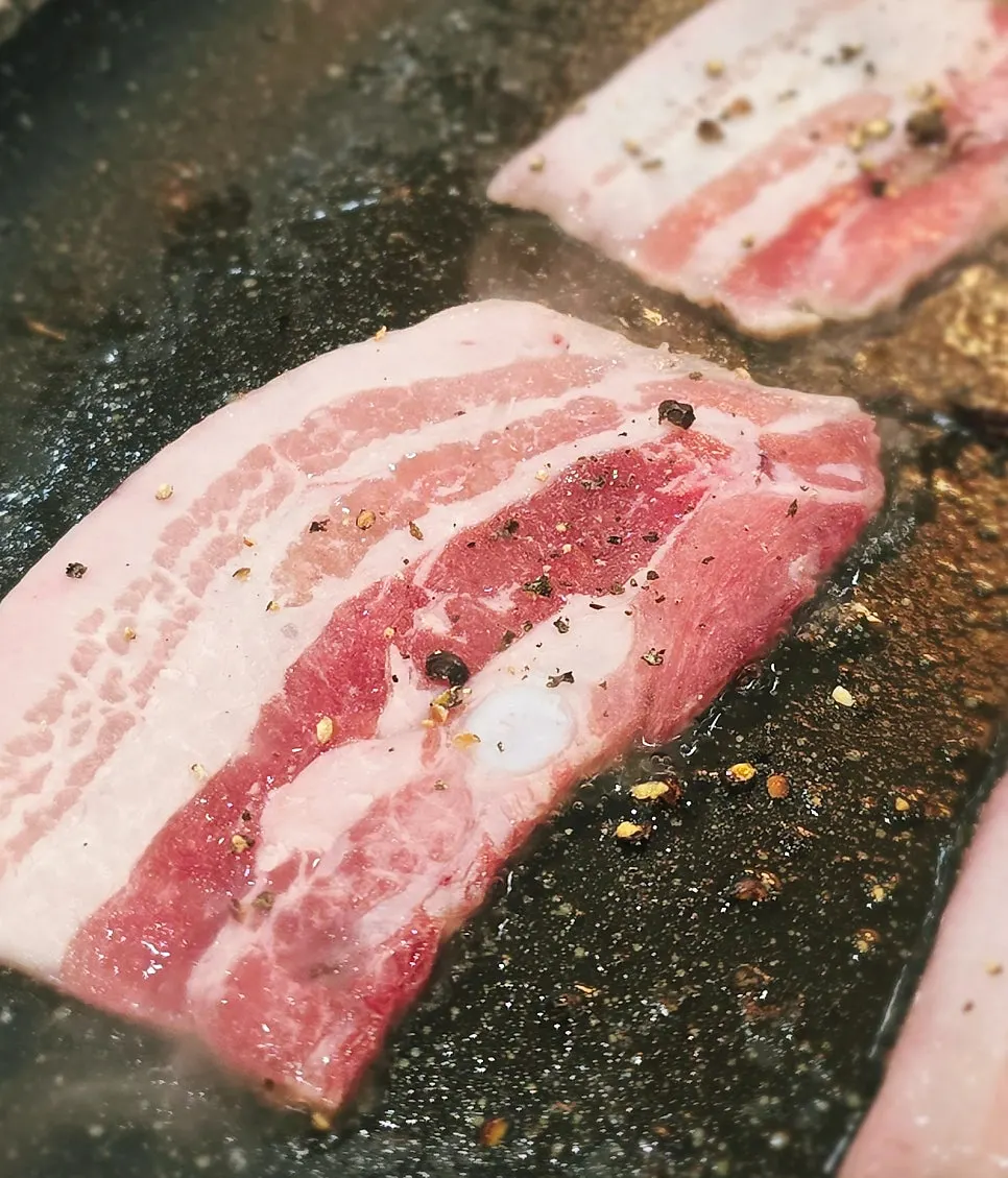 A plate of domestic frozen pork belly