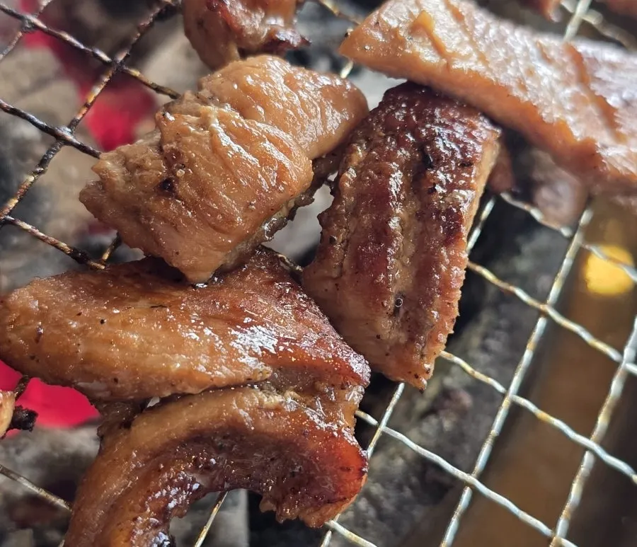 Costillas de cerdo a la brasa y vistas al parque del lago en Naju