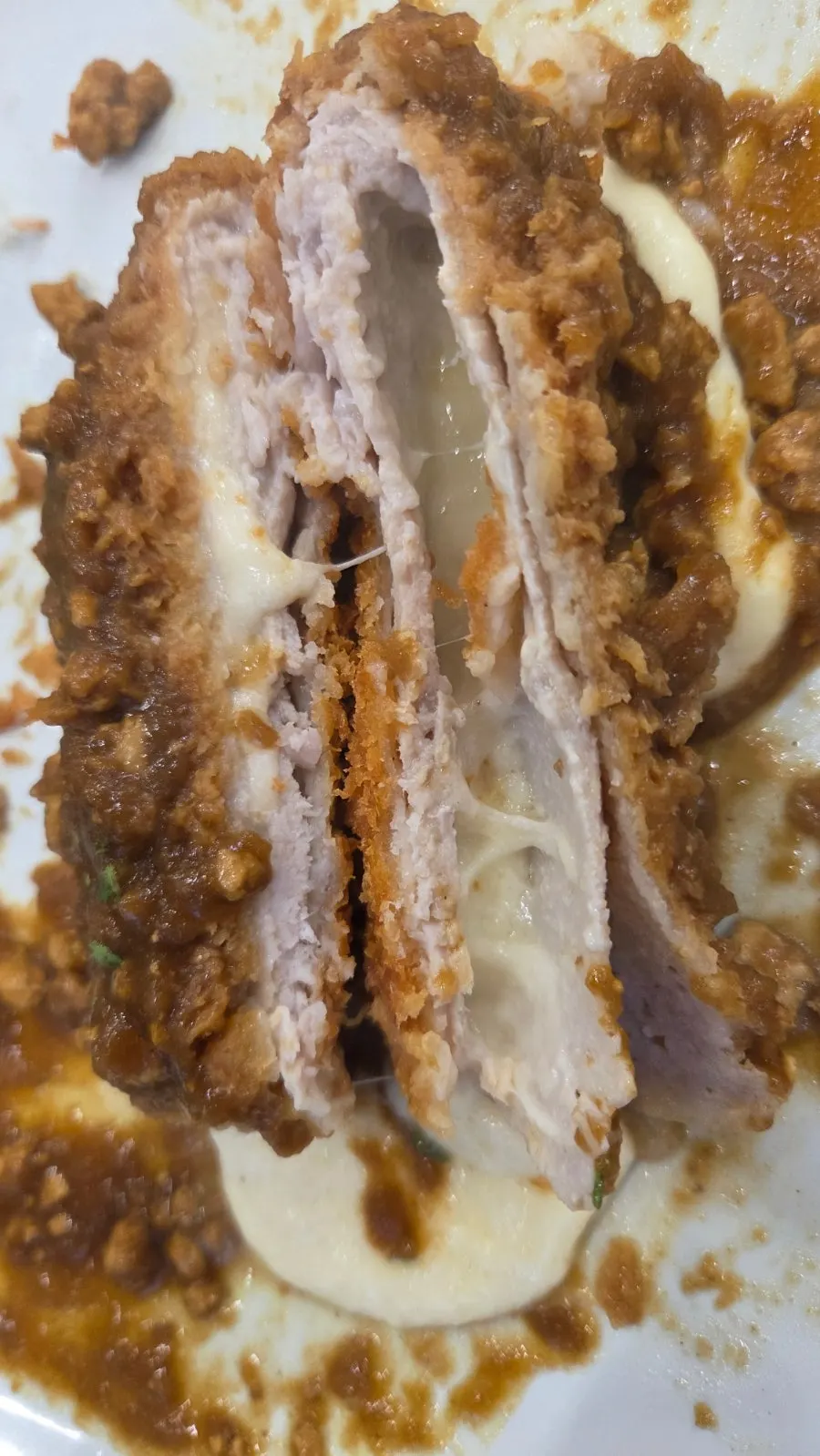 Cheese curry pork cutlet cut into easy-to-eat pieces
