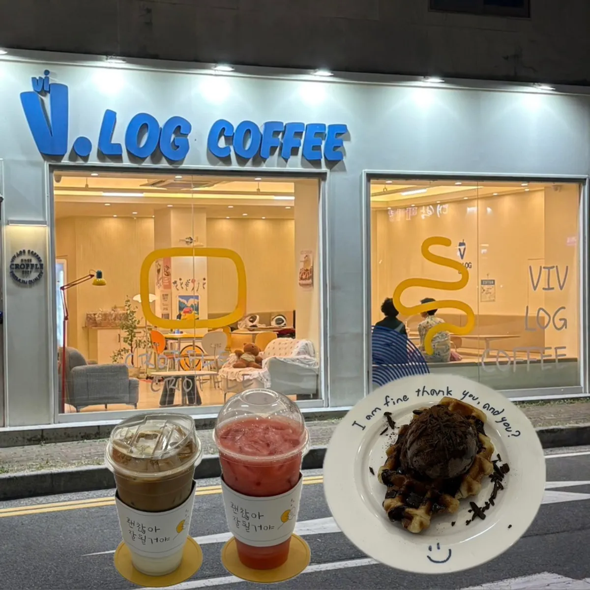 Café order enjoyed while studying and eating croffles