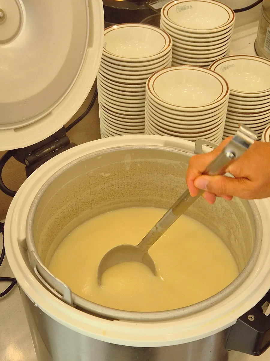 Soup and broth scooped from the self-serve bar