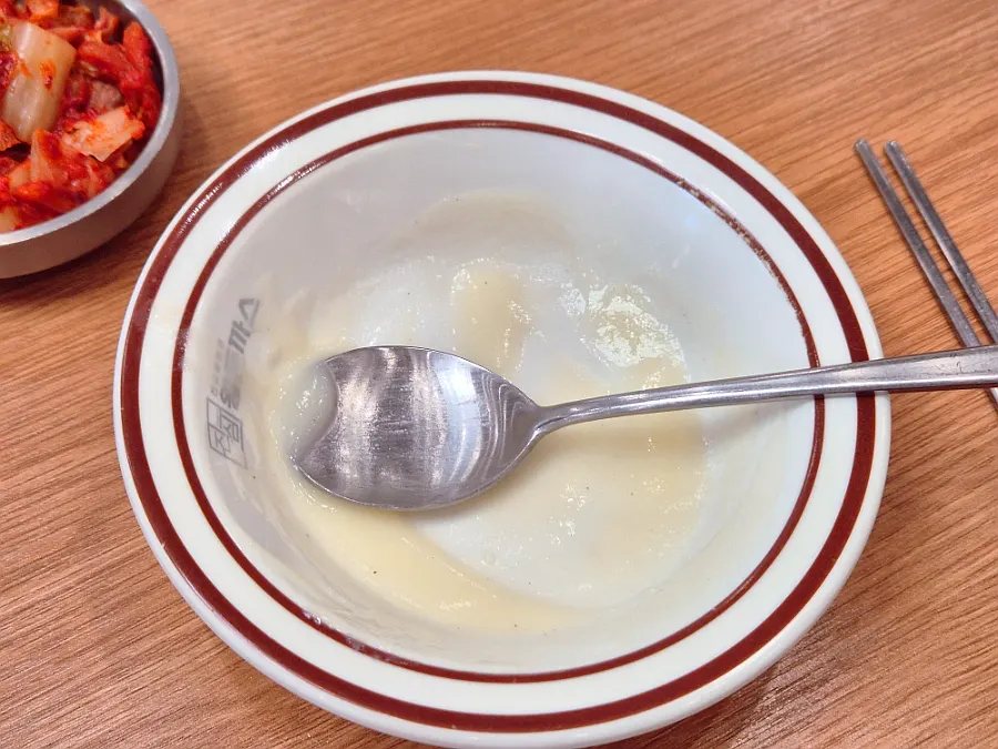 Soup enjoyed before the meal at Jinsim Wang Donkkaseu