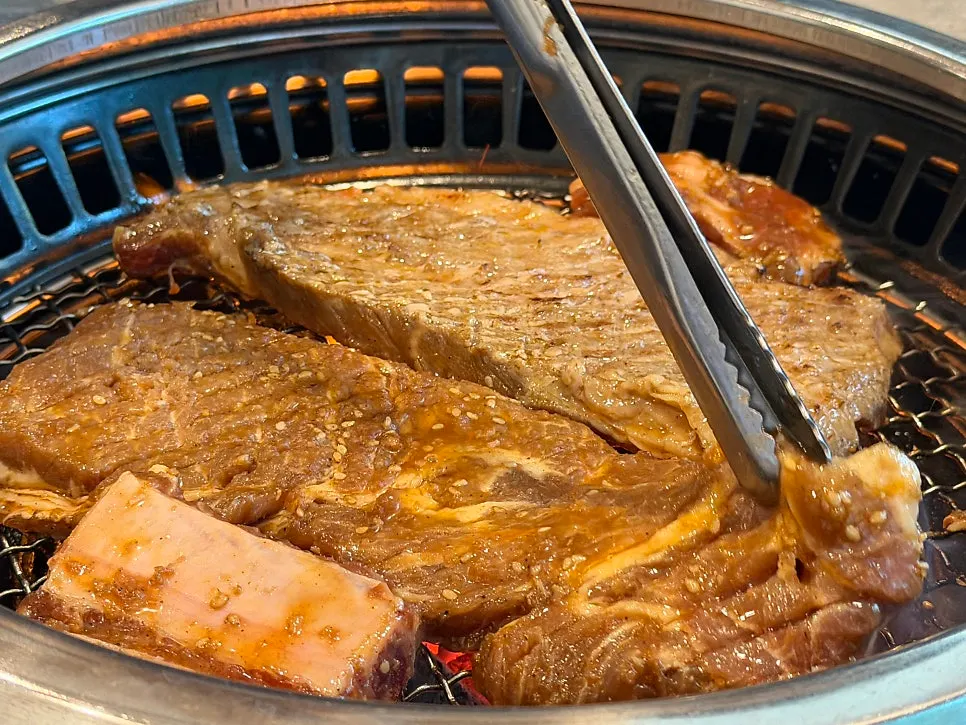 Hwangchil wang galbi on the charcoal grill