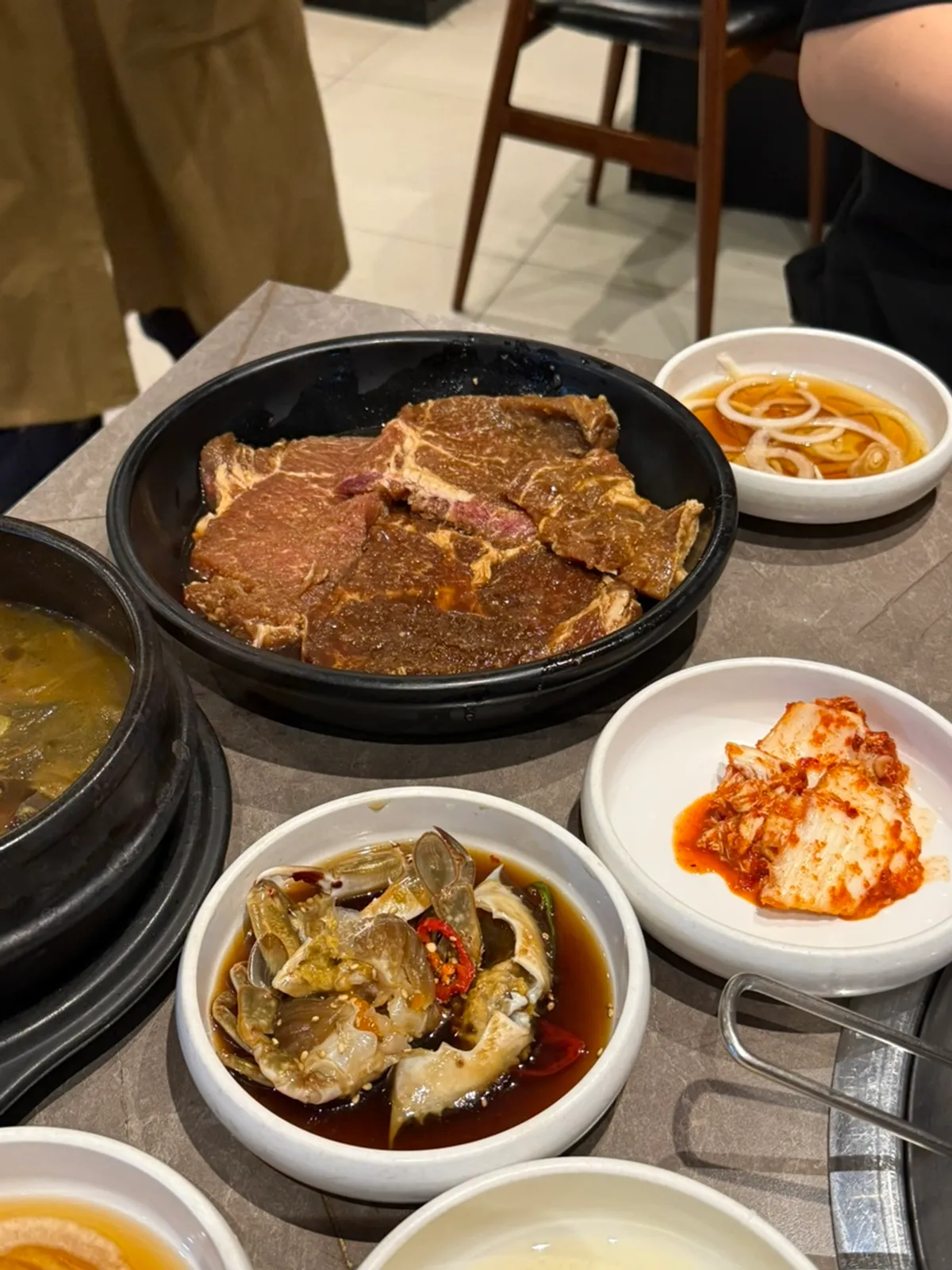 Sauce-marinated pork galbi grilling on the pan