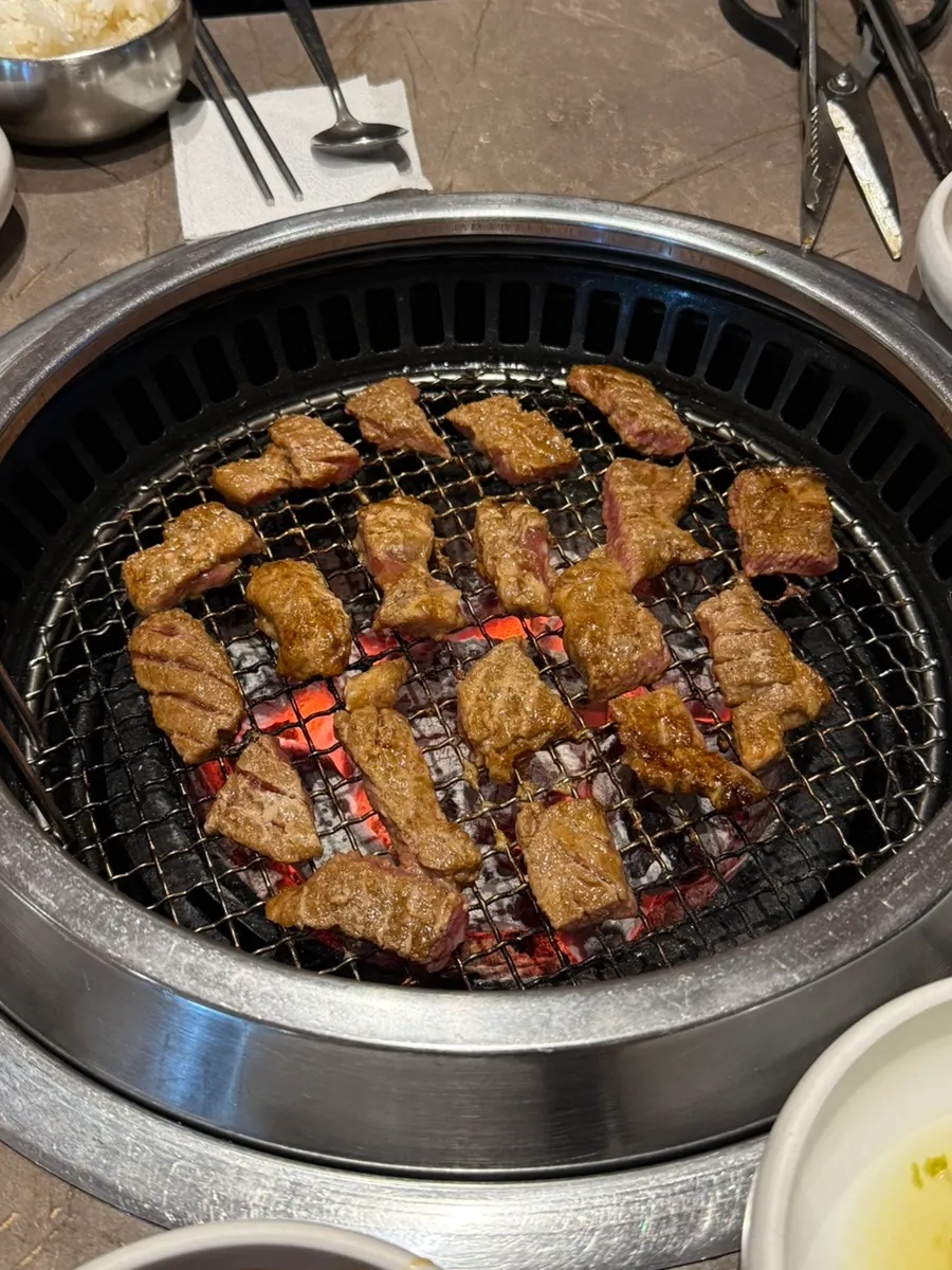 Tender, well-grilled hwangchil pork galbi