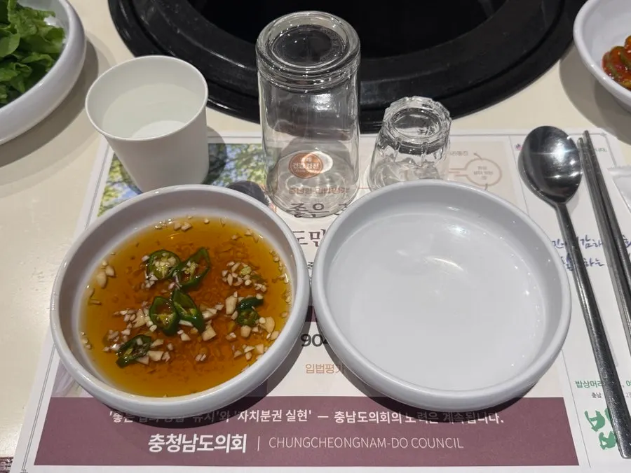Table with marinated galbisal and side dishes