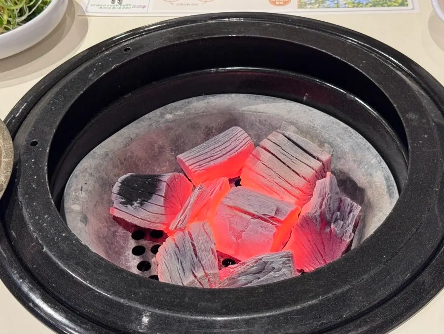 Marinated galbisal placed on the charcoal grill