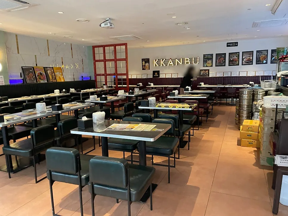 Dining tables set for a group reservation