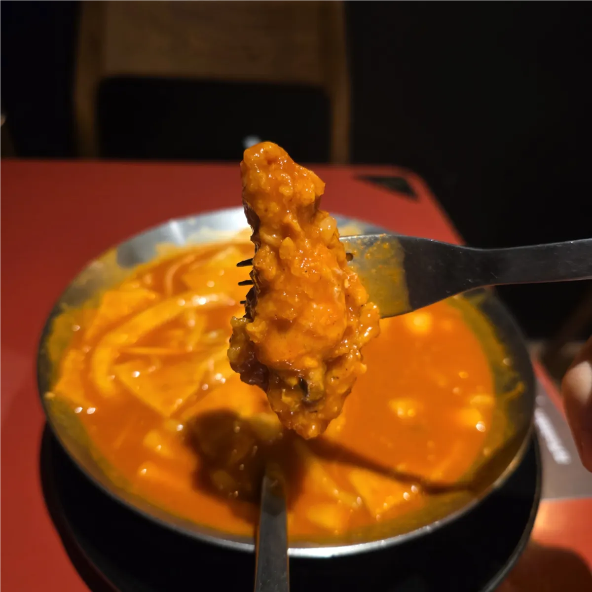Crispy Curry Wing & Drumette Pieces and Soup Tteokbokki spread