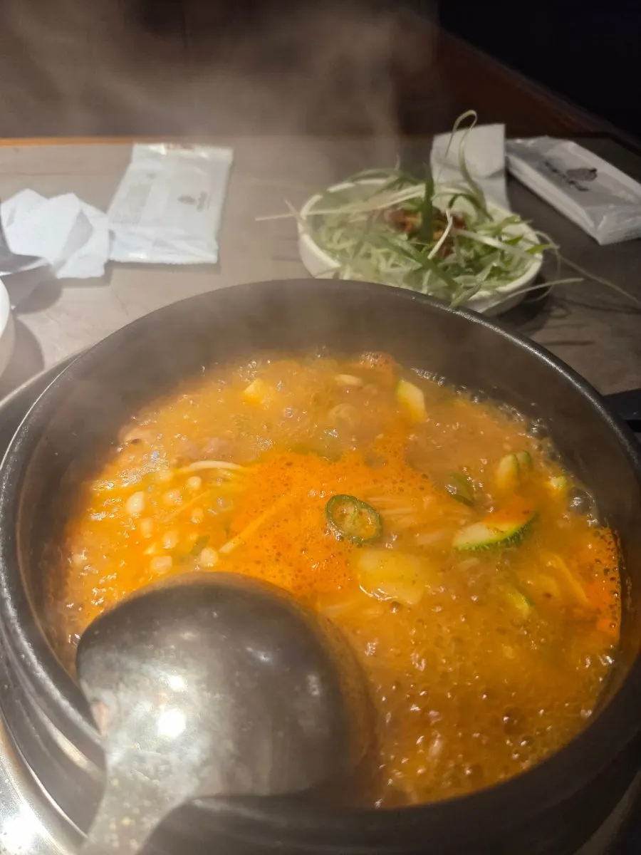 Soybean paste stew on a small burner