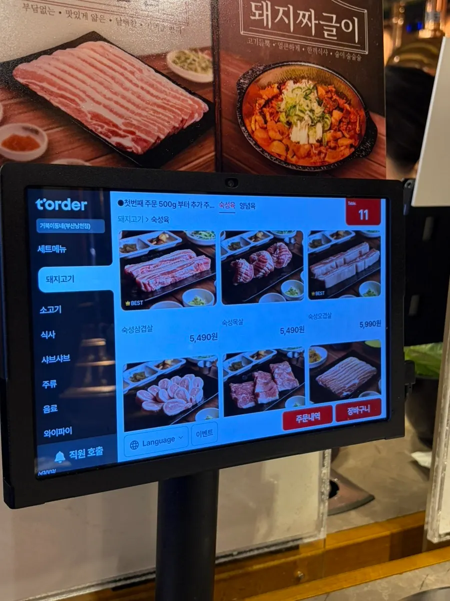 Menu board listing meat cuts and sets